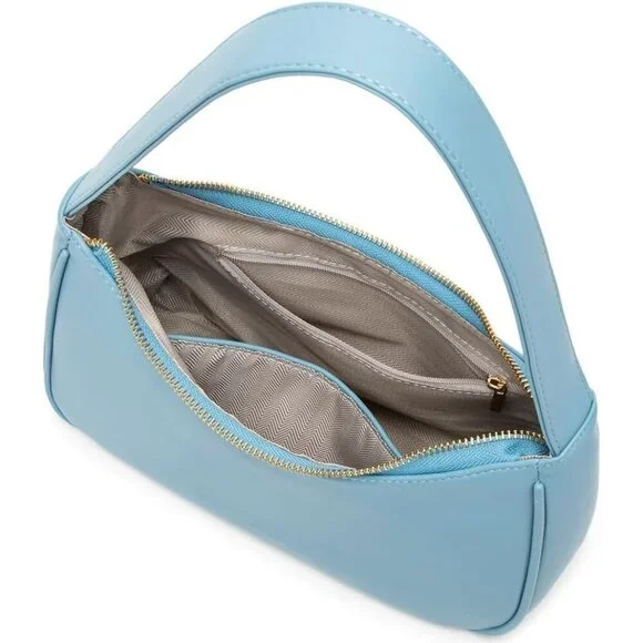 Women Lake Blue B Imported Polyester Pu Leather Zipper Closure Mini Tote Handbag - Picture 4 of 6